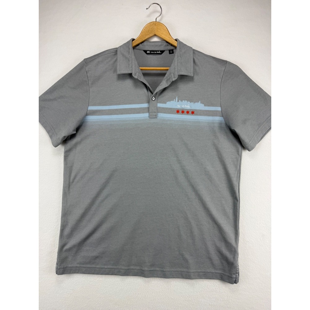 TravisMathew Polo Shirt Mens XL Gray Chicago Skyline Golf PerformanceShortSleeve